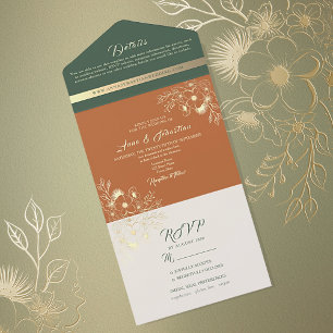 Invitation Tout En Un Terracotta et Mariage vert