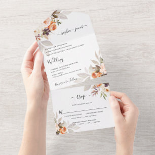 Invitation Tout En Un Terracotta Floral Bural Orange Boho Mariage de aut