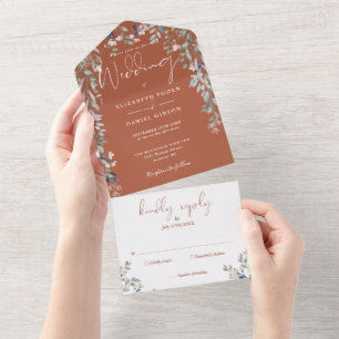 Invitation Tout En Un Terracotta Floral Greenery Script Mariage