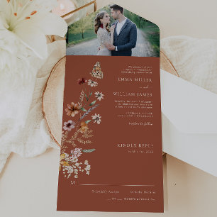 Invitation Tout En Un Terracotta Floral tout en un mariage Inviter