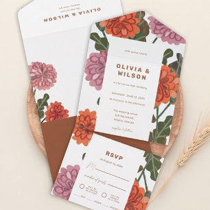 Invitation Tout En Un Terracotta & rose mariage de tonalité