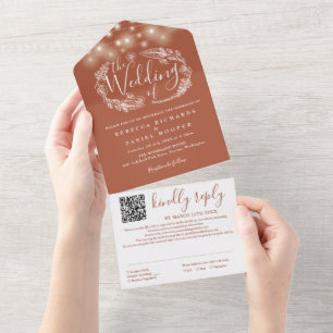 Invitation Tout En Un Terracotta String Lights QR Code Mariage