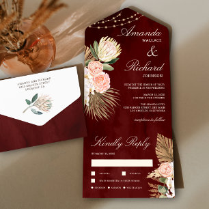Invitation Tout En Un Terre rustique de Bourgogne Fleur de palmier Proté