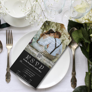 Invitation Tout En Un Texte blanc classique sur noir grand photo Code QR