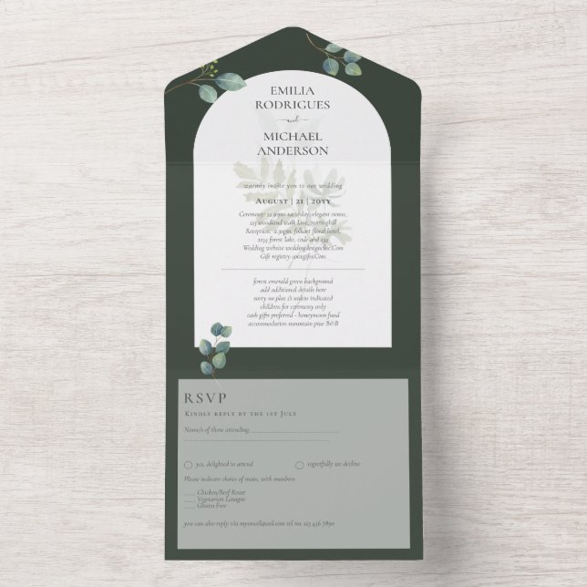 Invitation Tout En Un Texte monochrome vert Émeraude (À l'intérieur)