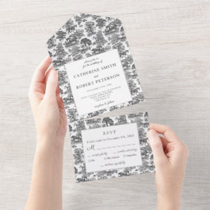 Invitation Tout En Un Toile de cheval élégante vintage noir blanc