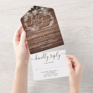 Invitation Tout En Un Tomber dans l'amour Bois rustique Mariage d'automn