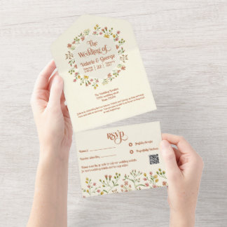 Invitation Tout En Un Tons de Terre rétro | Tout en un mariage