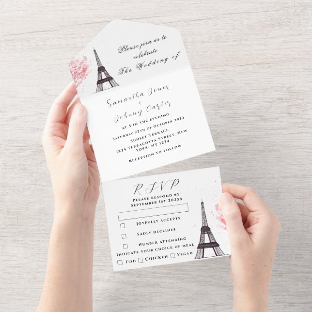 Invitation Tout En Un Tour Eiffel Romantique Paris Rustique Mariage mode (Déchirure)
