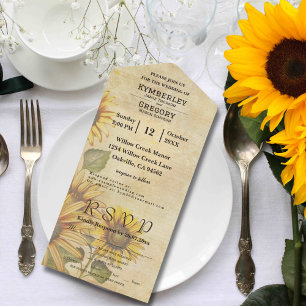 Invitation Tout En Un Tournesol de style vintage en crème jaune Courriel