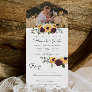 Invitation Tout En Un Tournesol et photo russe Rose