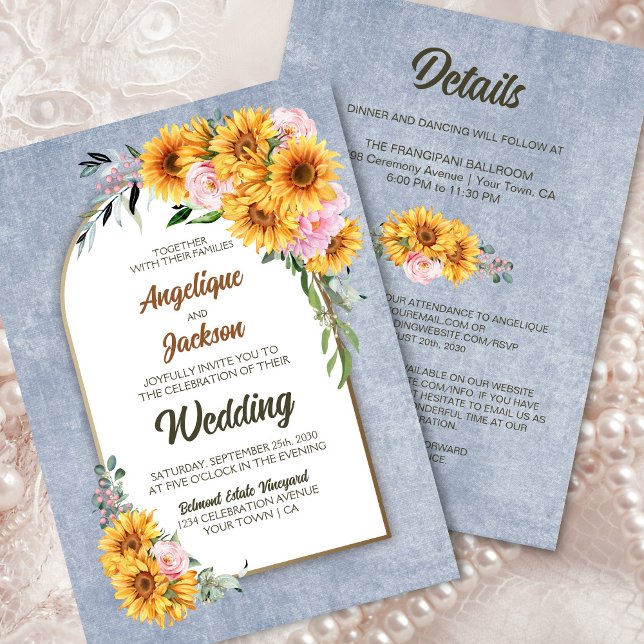 Invitation Tout en un tournesol rose Rose Rose Mariage Arche  (Créateur téléchargé)