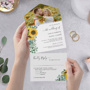 Invitation Tout En Un Tournesol vert Eucalyptus Mariage Photo