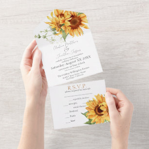 Invitation Tout En Un Tournesols aquarelle romantique