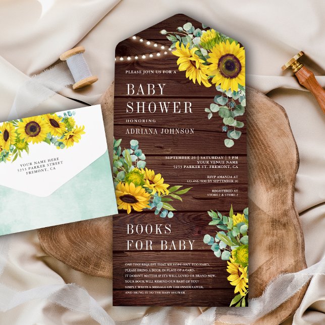 Invitation Tout En Un Tournesols Eucalyptus Feuille Grange Baby shower e (Créateur téléchargé)