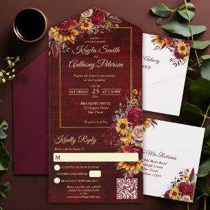 Invitation Tout En Un tournesols jaunes mariage de automne bordeaux