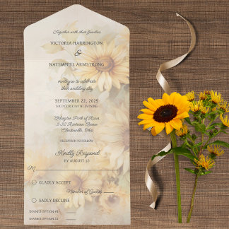 Invitation Tout En Un Tournesols Rustiques
