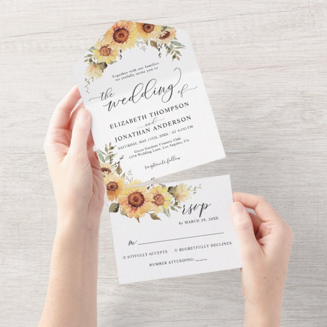 Invitation Tout En Un Tournesols Rustiques Floral Boho Détails du Mariag (Déchirure)