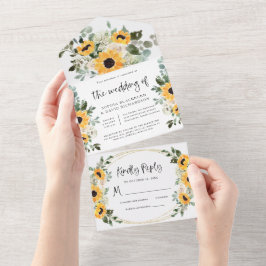 Invitation Tout En Un Tournesols rustiques | Mariage floral aquarelle