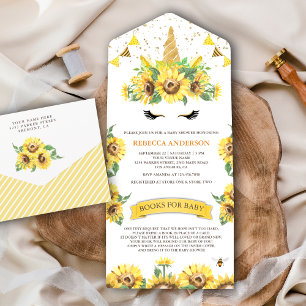 Invitation Tout En Un Tournesols rustiques mignon Baby shower Unicorne