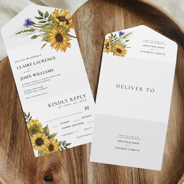 Invitation Tout En Un Tournesols rustiques Style champêtre Mariage d'été (Créateur téléchargé)
