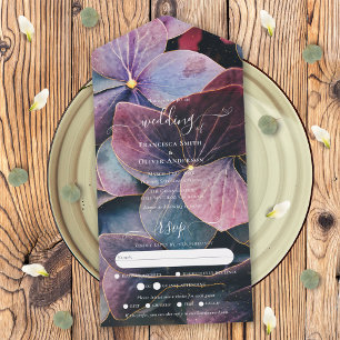 Invitation Tout En Un Tout compris réponse mariage Hydrangeas Bleu Viole