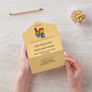 Invitation Tout En Un Tout en un amour Orange thème Mariage du même sexe