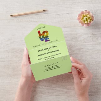 Invitation Tout En Un Tout en un amour vert thème Mariage du même sexe