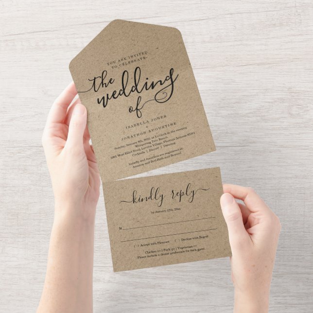 Invitation Tout En Un Tout en un avec RSVP et Registre (Déchirure)