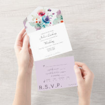 Tout en un Floral Watercolor Mariage Inviter