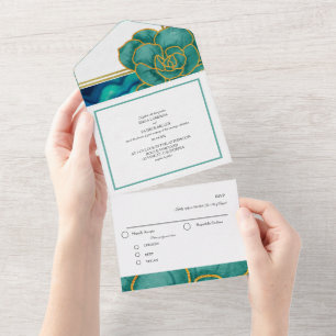 Invitation Tout En Un Turquoise & bleu Floral Agate Mariage