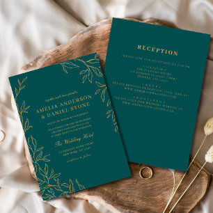 Invitation Tout en un Turquoise Mariage de feuille verte mini