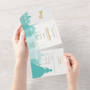 Invitation Tout En Un Turquoise & Or Arabian Quinceañera Photo