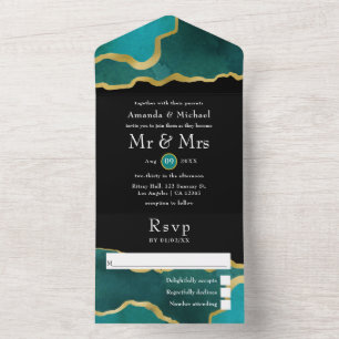 Invitation Tout En Un Turquoise - Turquoise et Gold Agate Mariage All In