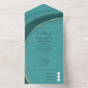 Invitation Tout En Un Turquoise - Turquoise et Gold Agate Mariage All In