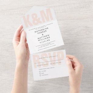 Invitation Tout En Un Type Gras Moderne + Mariage Monogramme rose