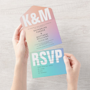 Invitation Tout En Un Type moderne Gras + Mariage Pastel Gradient
