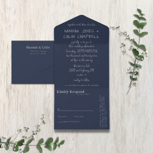 Invitation Tout En Un Typographie manuscrite décontractée Silver & Navy