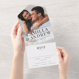 Invitation Tout En Un Typographie moderne Élégant Mariage photo