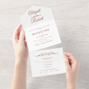 Invitation Tout En Un Typographie moderne en terre cuite sur mariage bla