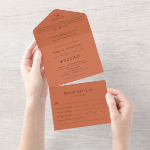 Invitation Tout En Un Typographie simple Mariage Terracotta