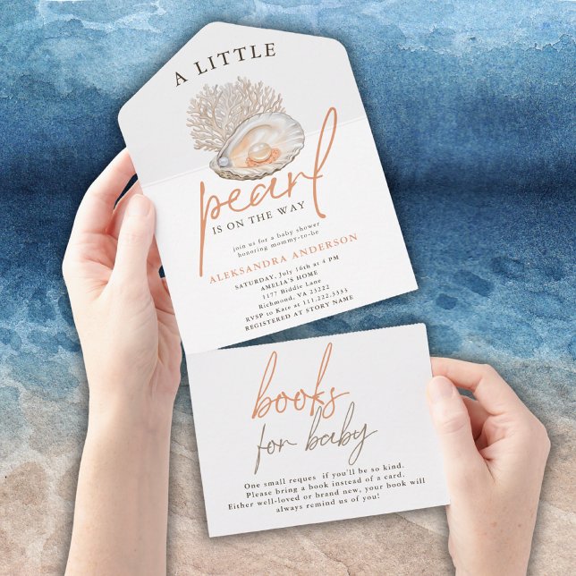Invitation Tout En Un Un petit Baby shower de coquillages d'aquarelle pe (Créateur téléchargé)