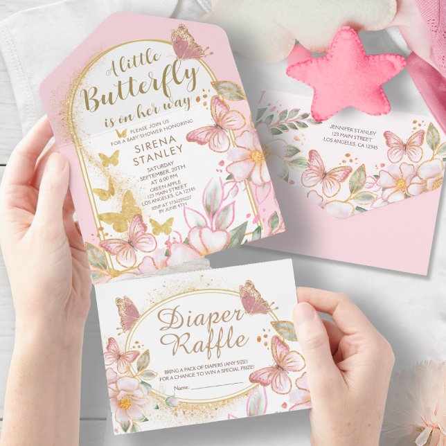Invitation Tout En Un Un Petit Papillon | Baby shower fille Parties scin (Créateur téléchargé)
