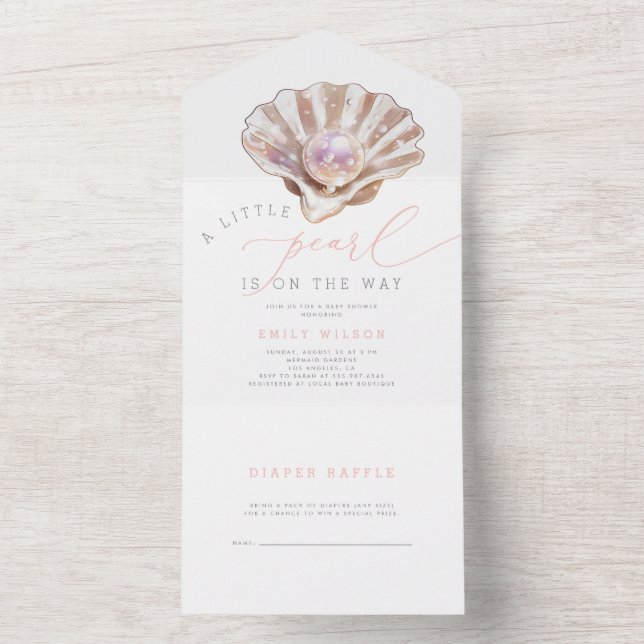 Invitation Tout En Un Une petite perle est en route Fête prénatale (À l'intérieur)