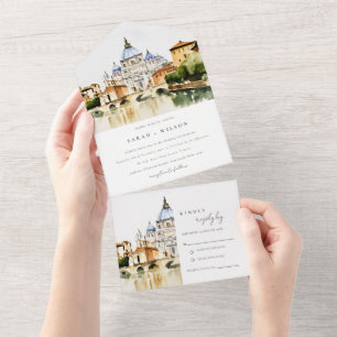 Invitation Tout En Un Vatican Rome Italie Aquarelle Paysage Mariage
