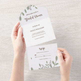Invitation Tout En Un Verdure avec Fête des mariées d'aquarelle