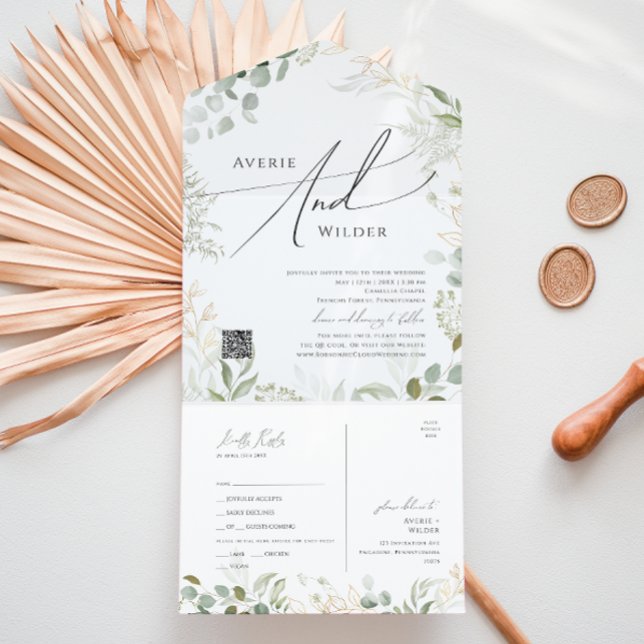 Invitation Tout En Un Verdure et or Décontracté QR Code sceau et envoi (Créateur téléchargé)