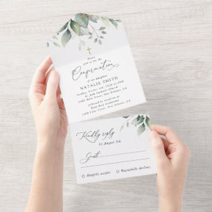 Invitation Tout En Un Verdure, Feuilles d'eucalyptus, Bohème, Confirmati