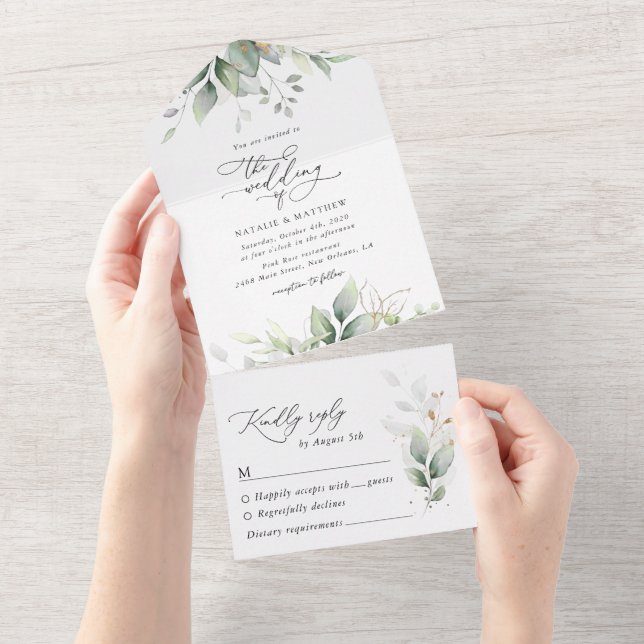 Invitation Tout En Un Verdure, Feuilles d'Eucalyptus, Mariage botanique (Déchirure)