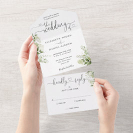 Invitation Tout En Un Verdure Floral Script Coeurs minimaliste Mariage